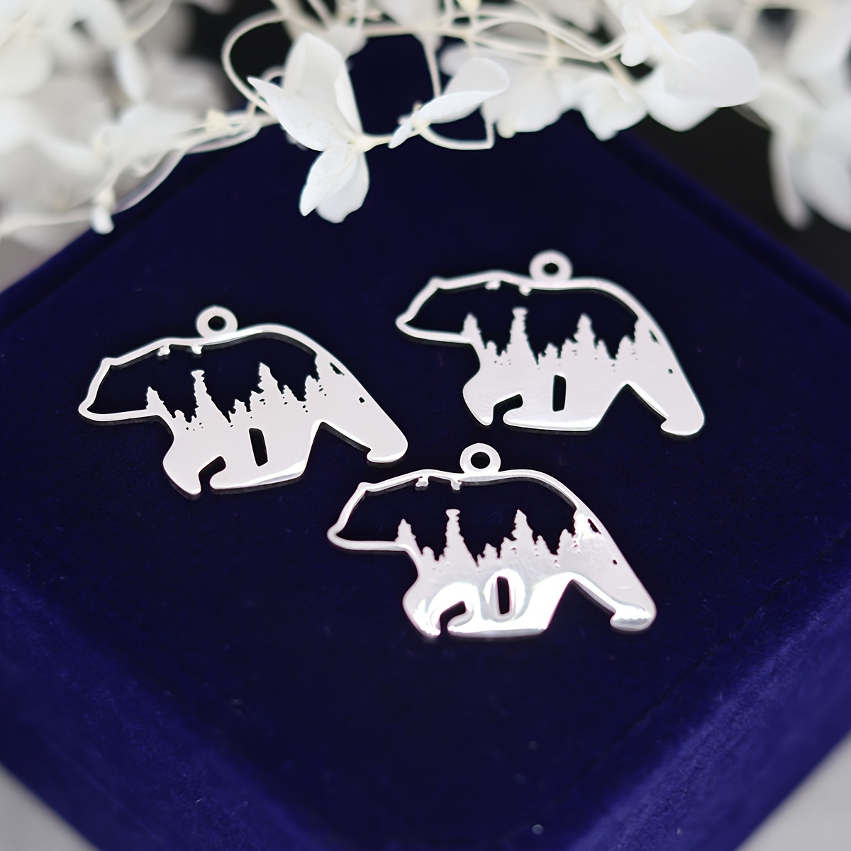 

3pcs Polar Bear Stainless Steel Pendant Charms For Making, , Bear Jewelry