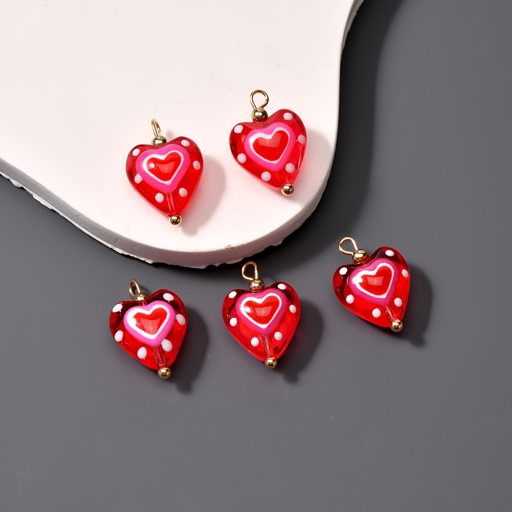 TEMU Set da 5 pendenti estivi a forma di cuore in vetro a dipinti a , colori assortiti, accessori per gioielli con perline in vetro , componenti per