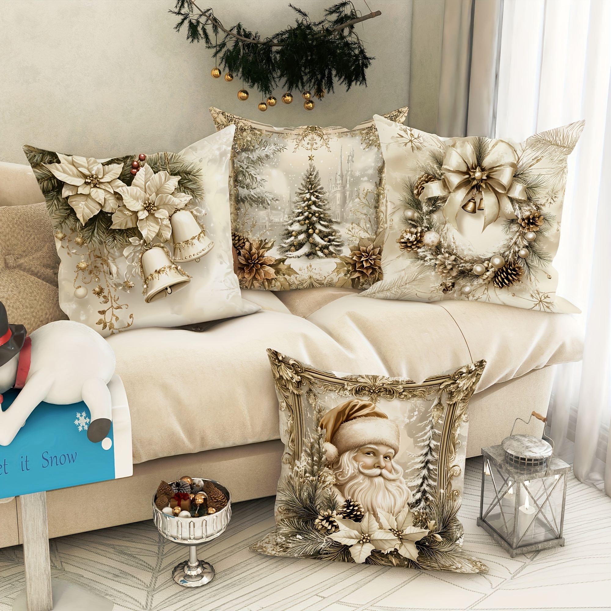 

4pcs Christmas , Santa And Pattern, Pattern , Washable, 18x18 - Suitable For Car Bedroom Sofa -