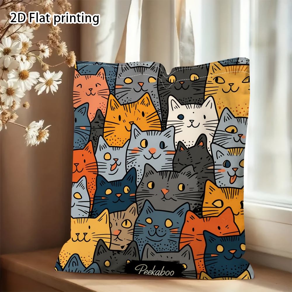TEMU 1 ud. de una bolsa tote de diseño casual con de gatos coloridas y juguetonas y texto Peekaboo. mochila de compras multifuncional reutilizable es