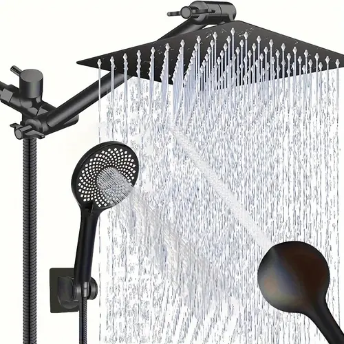 a set of high pressure rain shower head kit with inch stainless steel shower head with an 11 inch adjustable extension arm 5 speed handheld shower head powerful water spray matte black surface 59 inch stainless steel hose sturdy durable and resistant