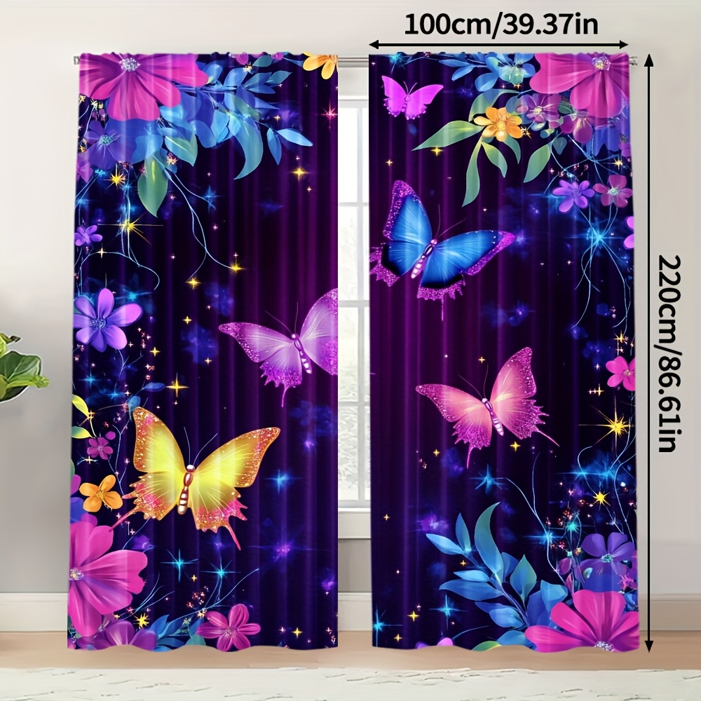 TEMU 2pcs, Modern Curtain Luminous Blue Purple Versatile Fabric Gifts For Bedroom, Living Room, Office, And Teen Room (without Rod)