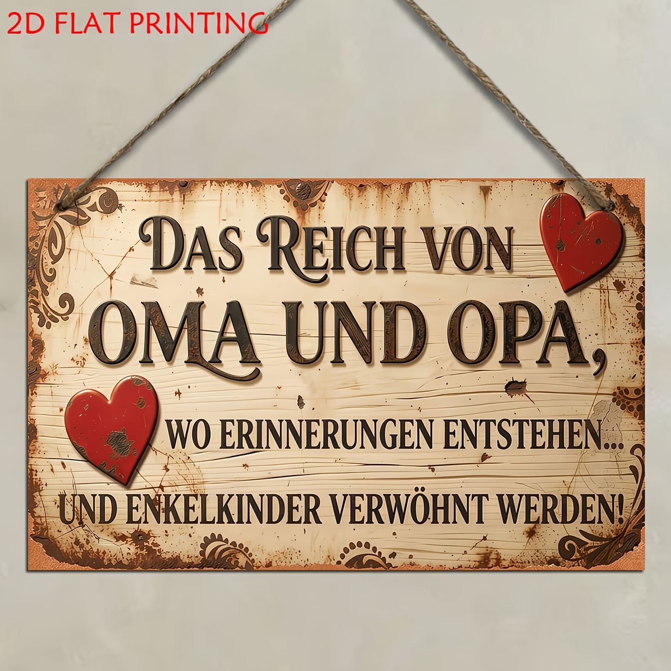 TEMU 2d Flat, 1pc Wooden Decorative Sign And Plaque, Vintage German Wall Sign, "grandparents' Kingdom In German, " "memories Are , Grandchildren Are