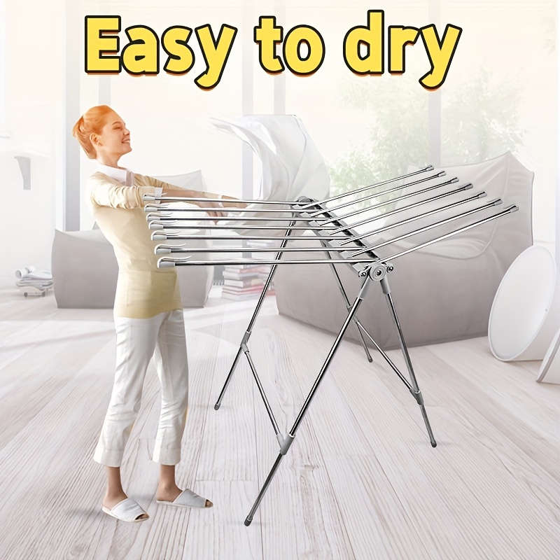 1pc foldable clothes drying rack freestanding laundry dryer stand stainless steel easy to store for outdoor camping and home use drying racks details 1