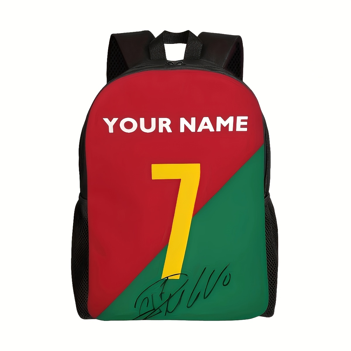 TEMU Women's Football Print Name/text Backpack - Custom Soccer Design Bookbag, Lightweight Durable With Adjustable Straps & Zipper Closure Suitable