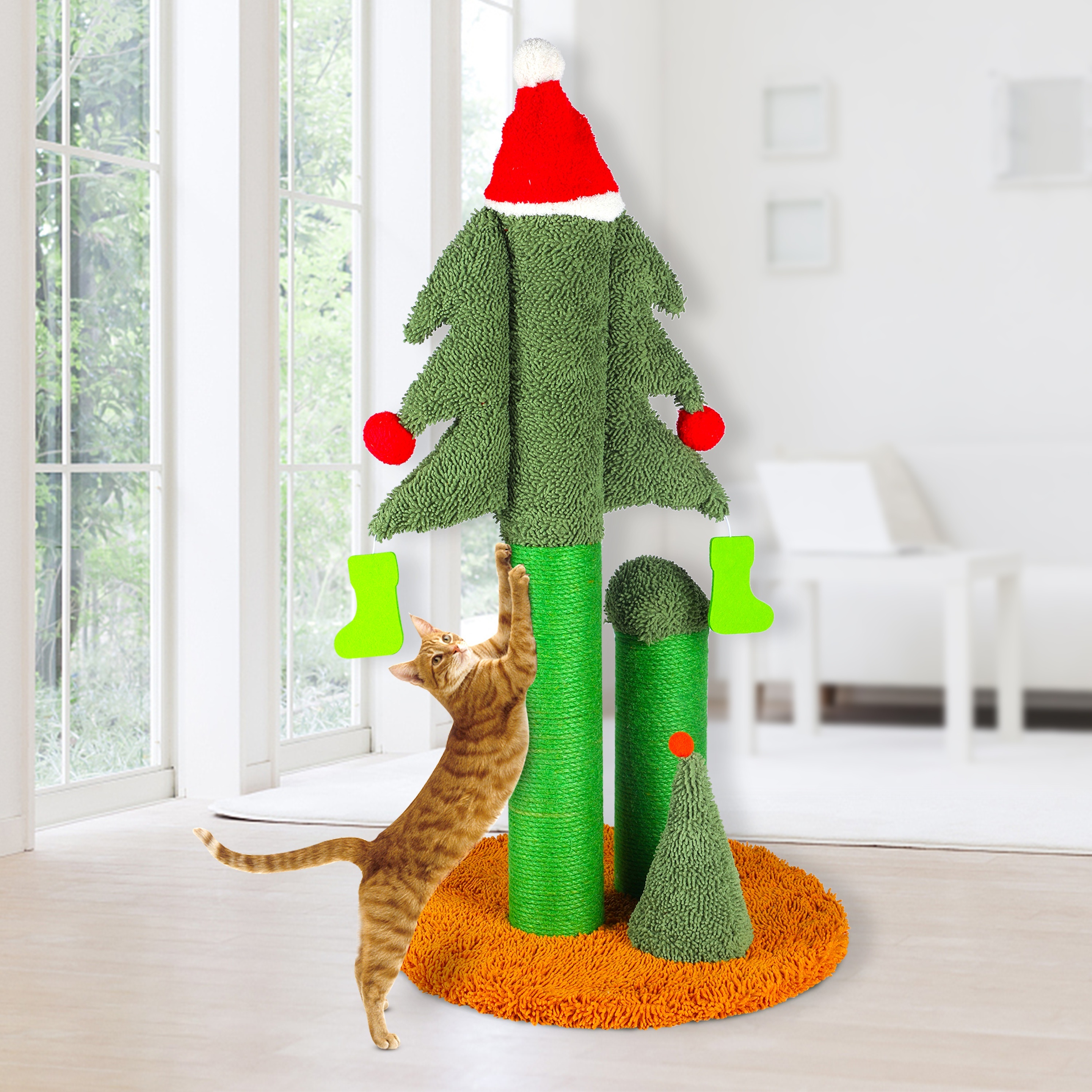 

Fluffydream 32" Cat Scratching Post, Tall Christmas Tree Cat Scratcher With 3 Posts And Cute Dangling Teaser Balls, Natural Sisal Rope Cat Toys For Kitty And Adult Cats