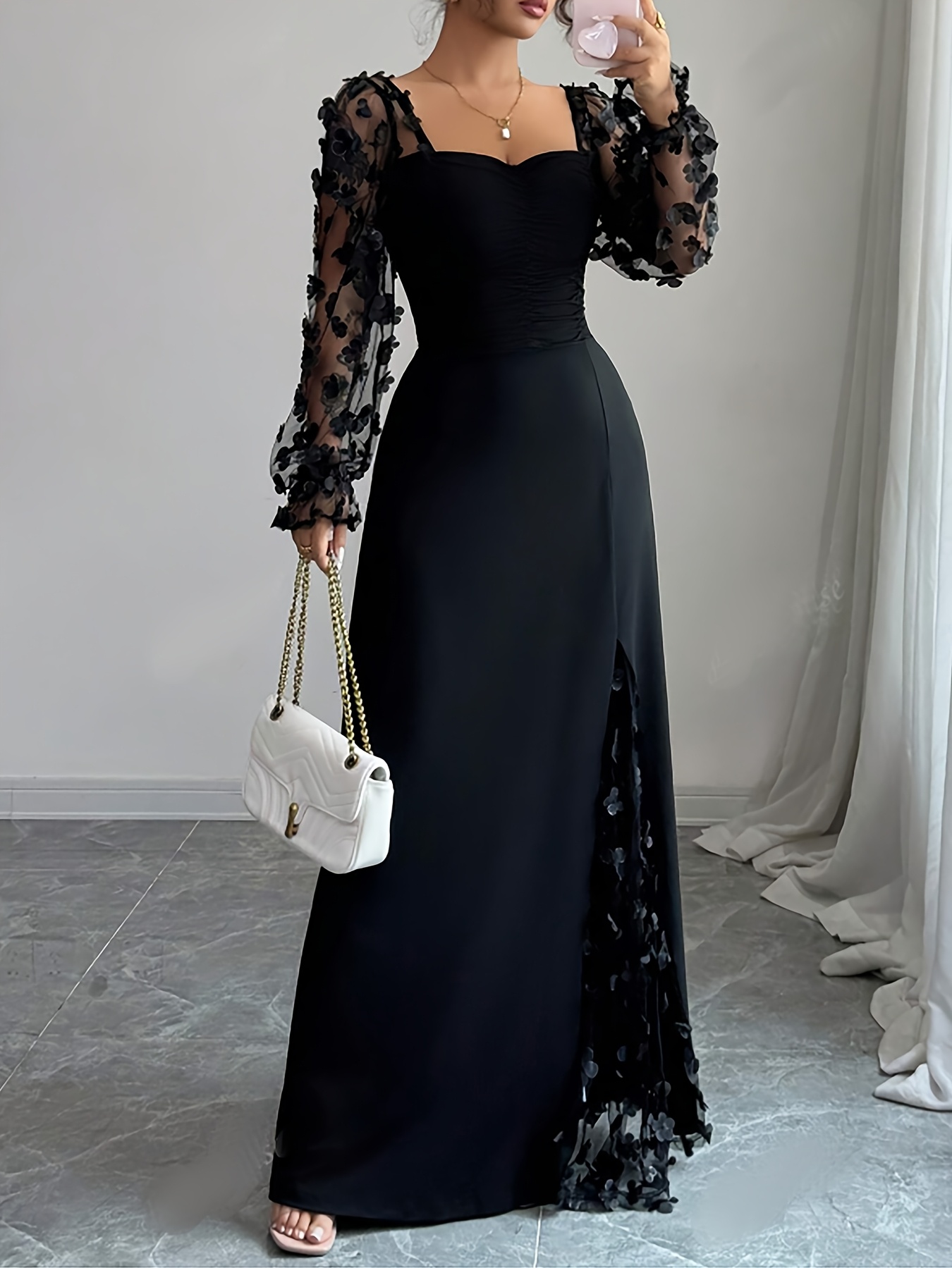 long black dress with split sold on Temu United States