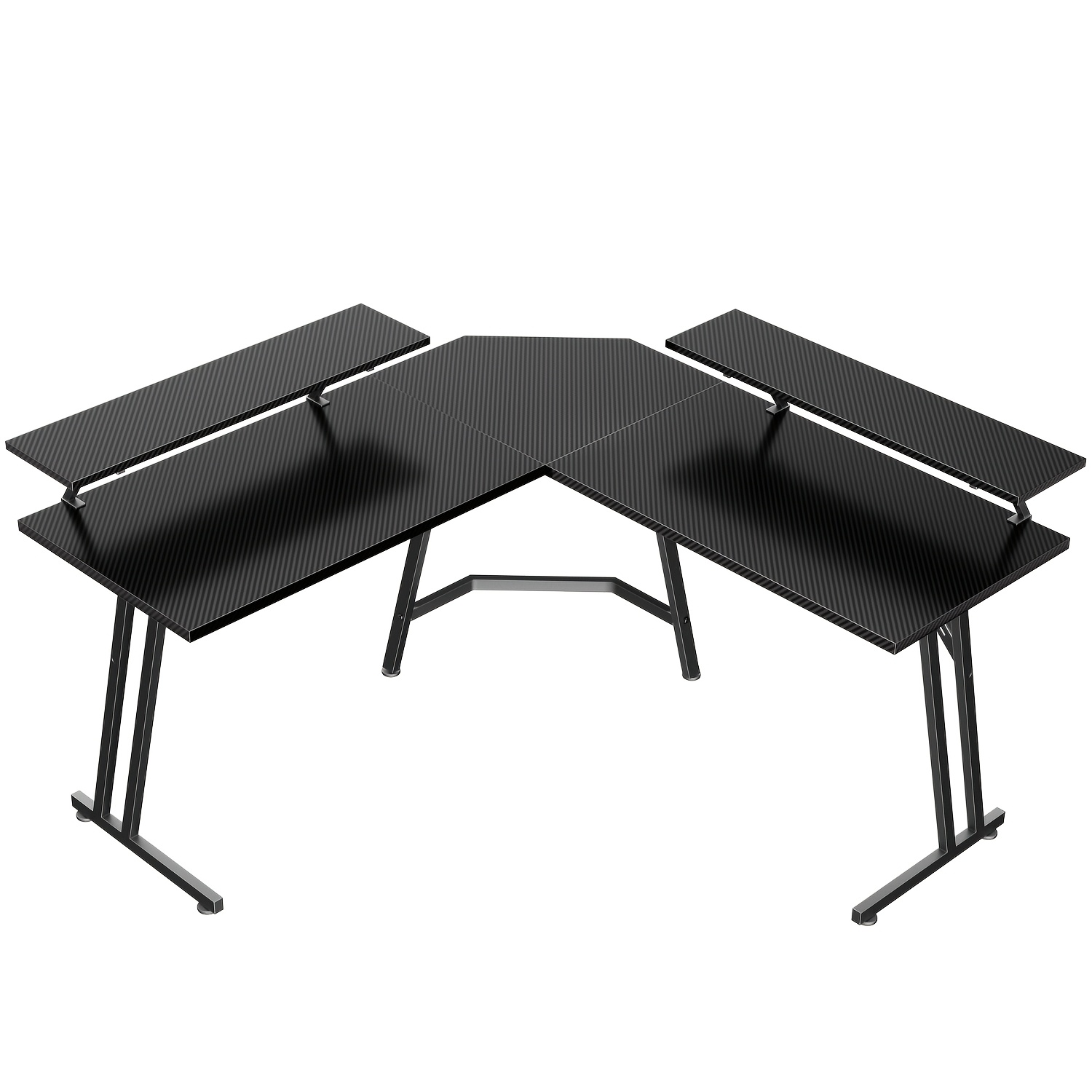 Image of L-shaped Gaming Desk 51.2"x51.2" (130x130cm) - Carbon Fiber Surface Computer Desk With Cold-rolled (80kg Load), Height Adjustable Feet, Corner Space-saving Desk For Home Office Study