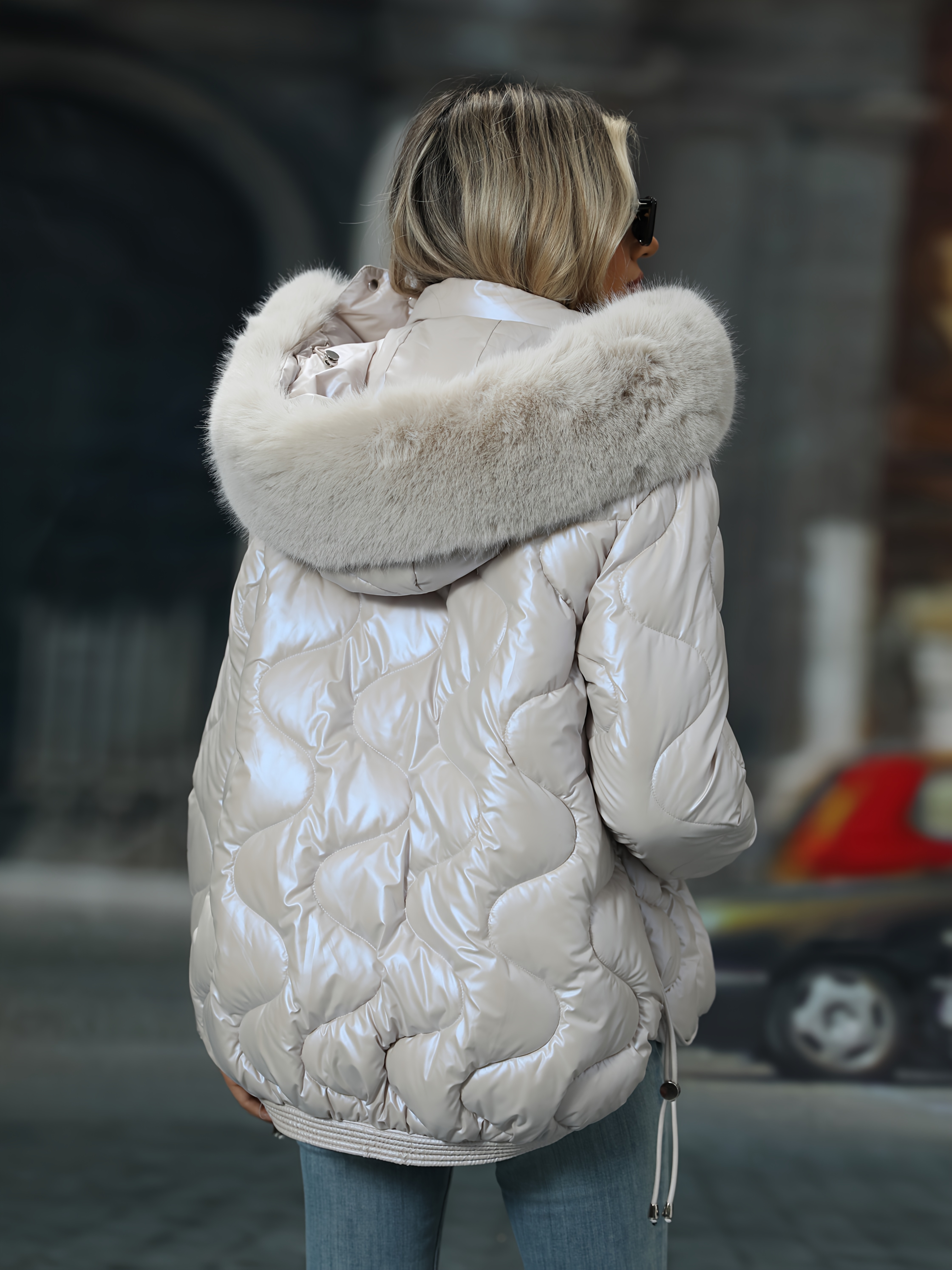 Fourrure Blanche Veste Fausse Fourrure A Capuche Femme Manteau à