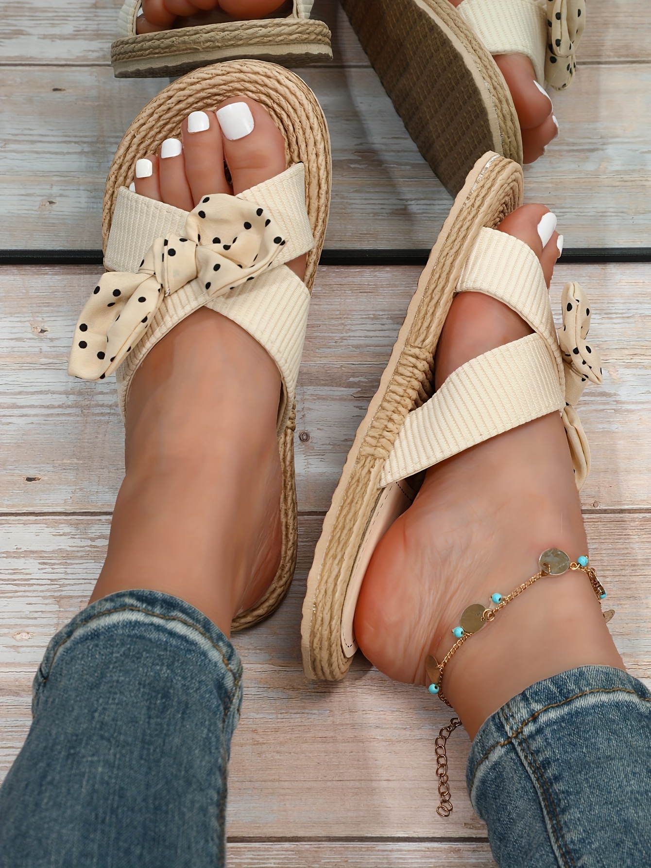 breathable linen slides open toe lightweight   stylish slip on shoes for indoor outdoor relaxation vintage round toe flat sandals with decorative bow indoor outdoor shoes vintage style sandals eva sole sandals details 13