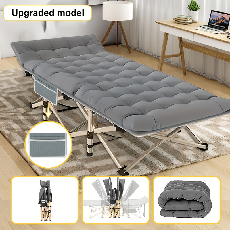 TEMU 73-inch Extra Large Heavy-duty Folding Outdoor Bed With Double-sided Mattress, Portable Camping Lounger With Storage Bag, Suitable For , Ballparks, And Outdoor Camping Use