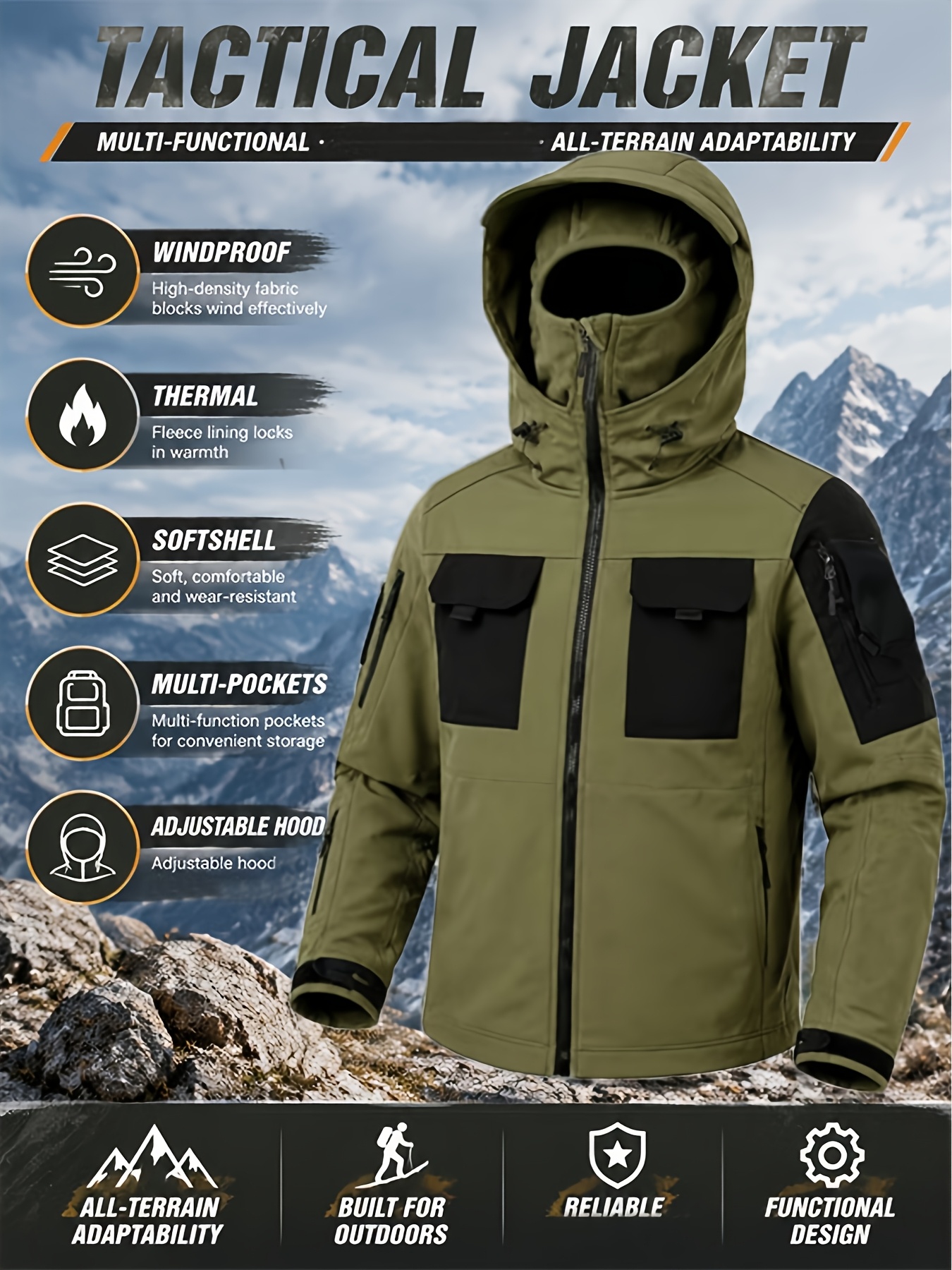 Men's Color-Block Multi-Pocket Hooded Soft Shell Jacket