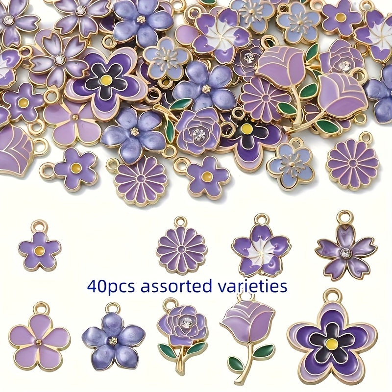 Image of 40pcs Random Mix Elegant Enamel Charm Set, Alloy Stars, Flowers, Bracelets, Necklaces, Jewelry Making Additions Pendants, Alloy, Elegant Theme Very Suitable For Small Gifts For Relatives