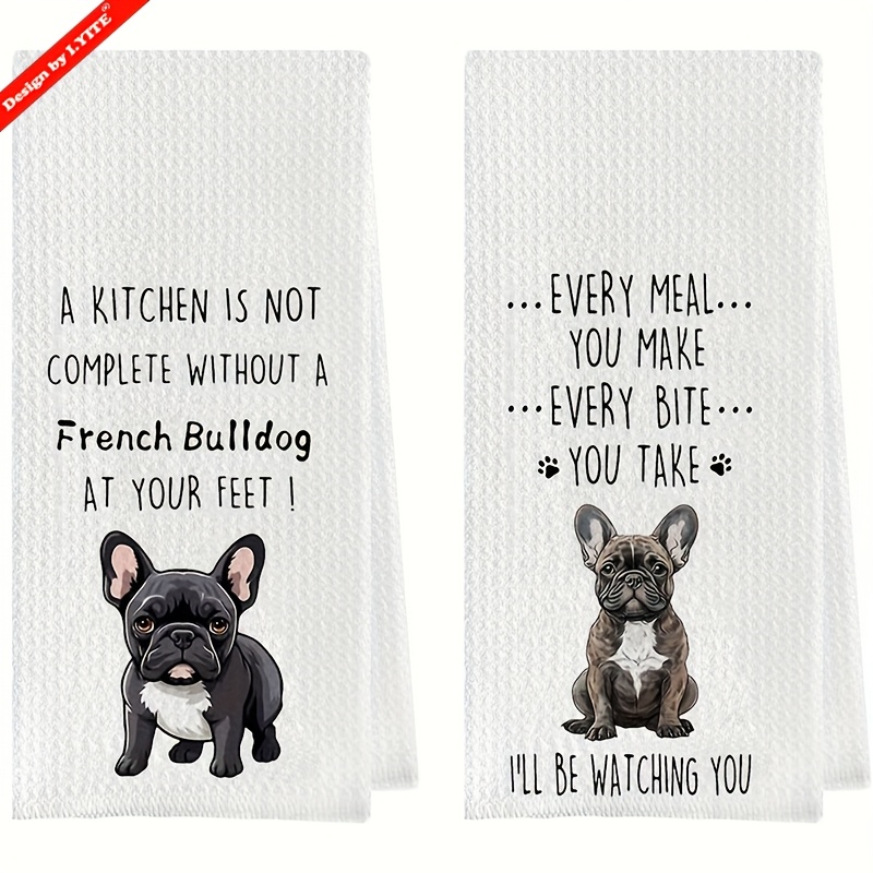 TEMU Funny French Bulldog Dish Towels 2pcs Set, Dish Cloth, Super Absorbent Kitchen Towels, Perfect For French