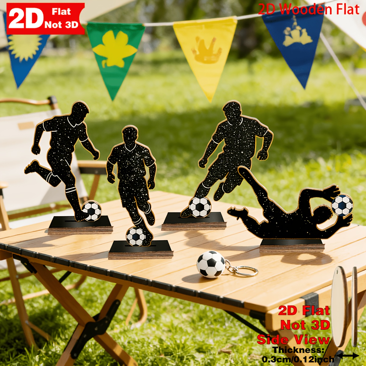 TEMU 2D Plat - 4pcs Panneaux Décoratifs en Bois 2D Plat, Décoration de Fête, Cadeau Parfait, Décoration d'Été pour Bureau, Décoration de Maison de