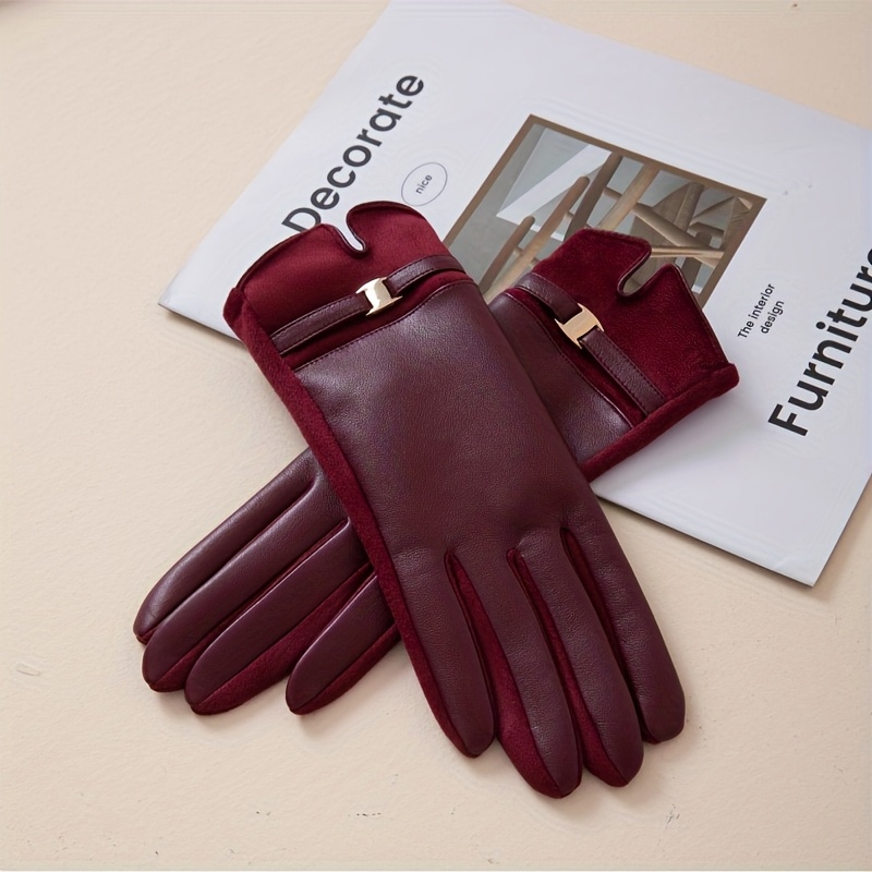Winter Warm Pu Leather Gloves With Lining, Thickened For Driving, Touchscreen Compatible, Extra