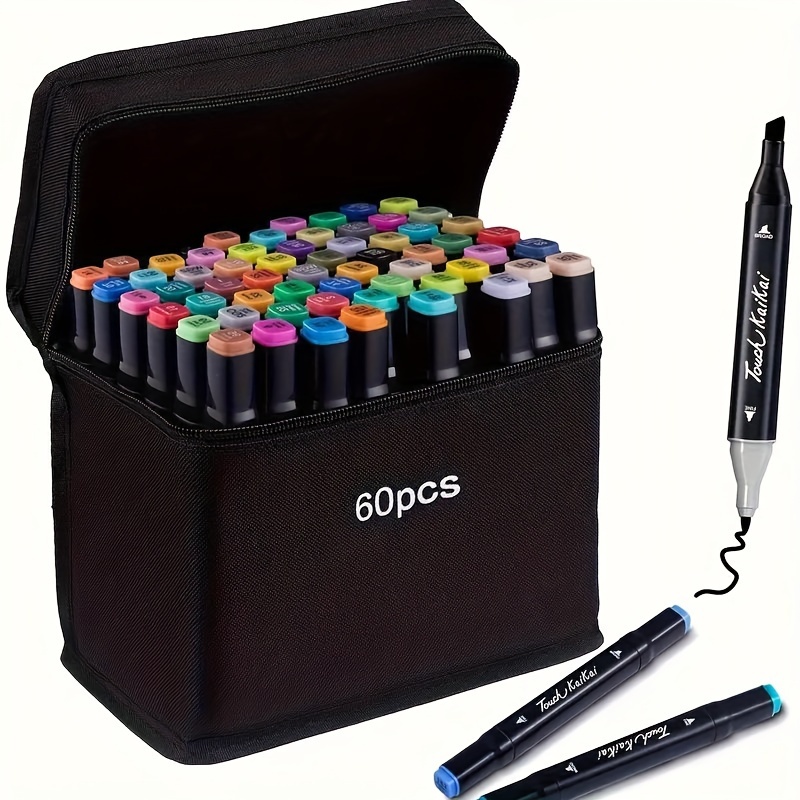 

60 Color Double-headed Oil-based Markers: Perfect For Children, Students, Anime, Watercolor, Permanent Sketch Art, And Adult Coloring - Brush And Chisel Tips Included