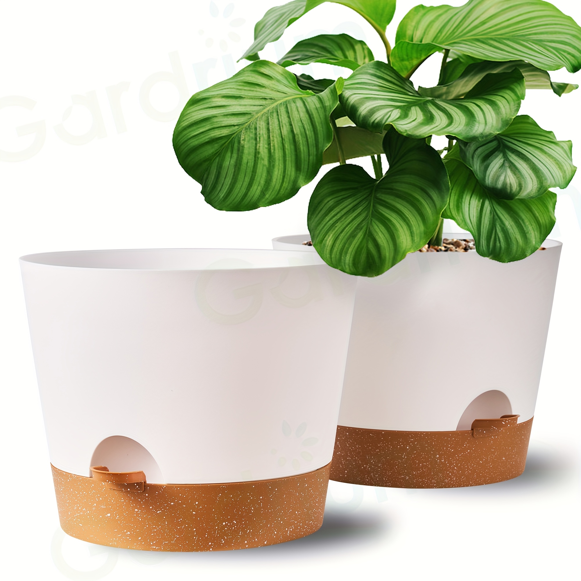 

12inch Plant Pot, Set Of 2, White, Large Flower Pots For Indoor Outdoor, Self Watering Planters With Drainage Hole