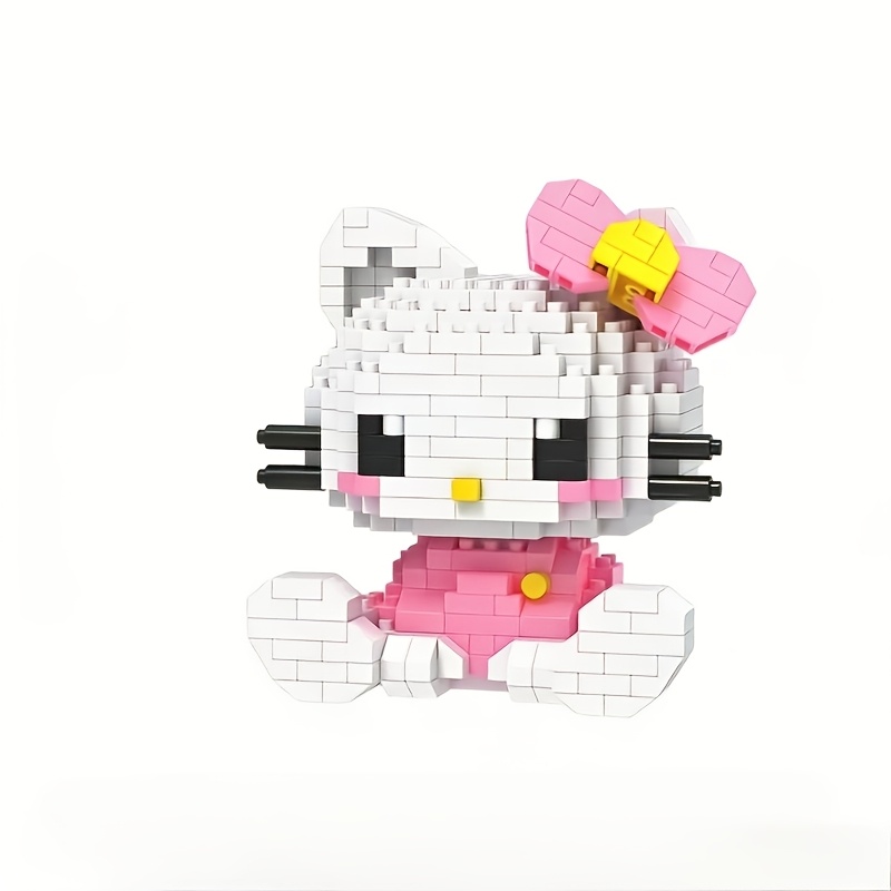 Image of (authorization) 1pc Mini Block Decoration Kitty&kuromi Sitting Doll Block Model Cute Diy Assembly Toy Desktop Decoration Girl's Best Friend Birthday And Holiday Gift
