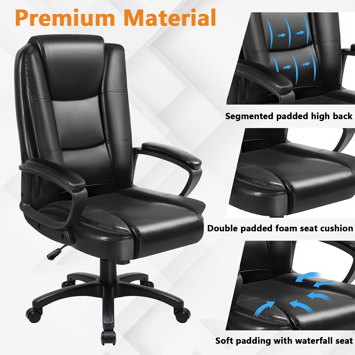 Home Office Desk Chair, 400LBS Big And Tall Computer Executive Chair, Ergonomic PU Leather Chairs with High Back Cushion, Adjustable Armrest &Lumbar Back Support, for Long Time Sitting