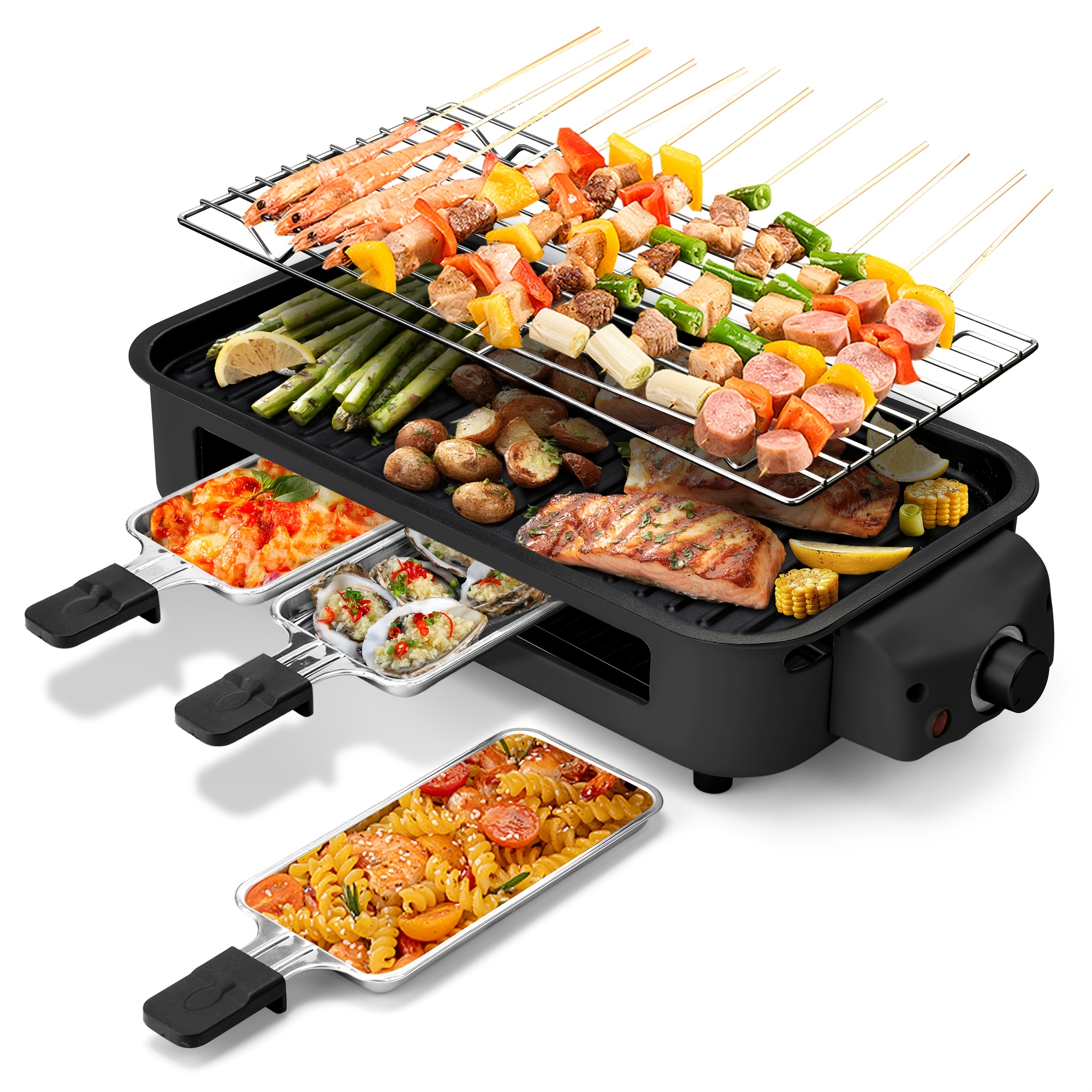electric grill with grill grate and non stick cooking plate indoor grill barbecue grill rack 2 in 1 indoor grill temperature control dishwasher safe smokeless grill