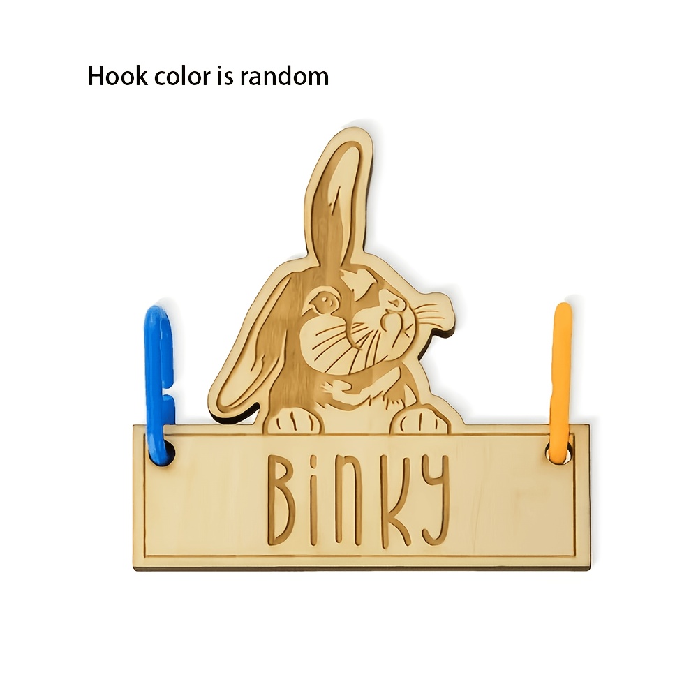 TEMU Personalized Cute Rabbit Wooden Cage Tag With Hanging Ring (random Color ) Engravable Name, Rabbit Cage Decoration Accessory, Birthday Gift For