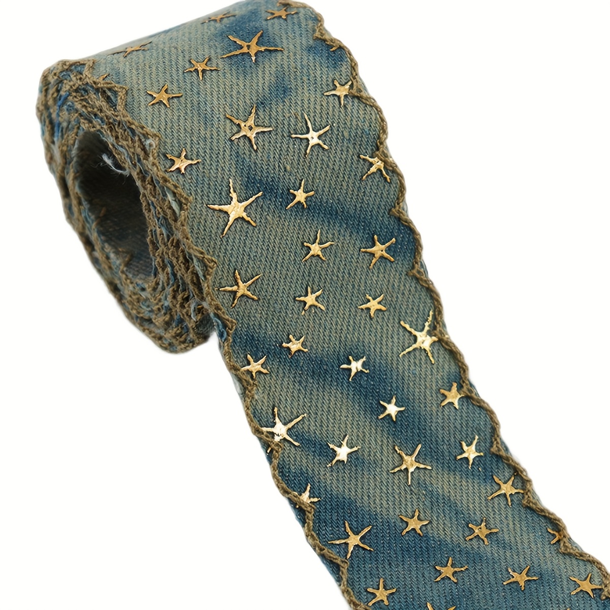 Image of 1yd Denim Lace Ribbon With Star Embellishment, Durable Diy Craft Ribbon For Bows, Bags And Home Decor