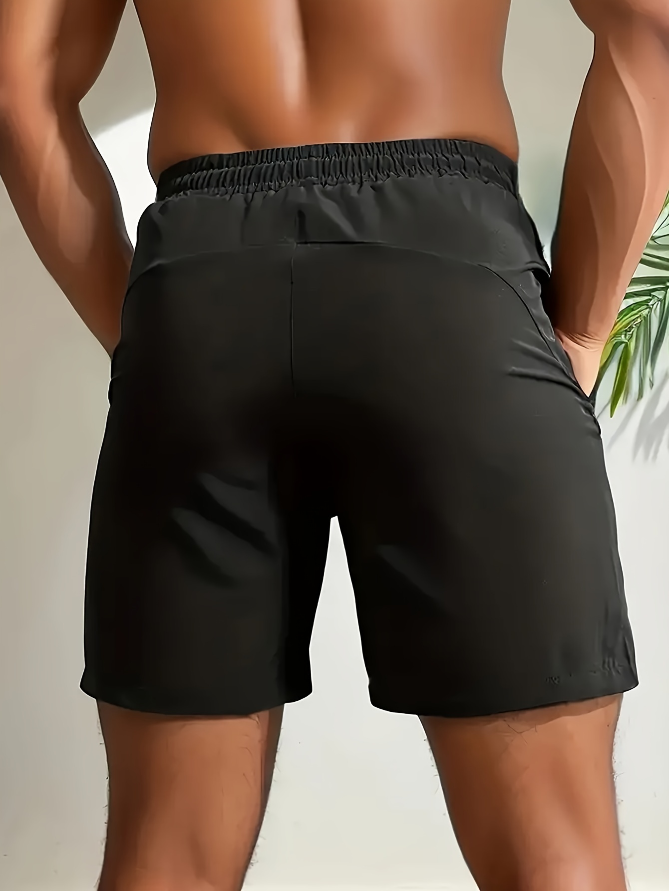 Men's Loose Solid Shorts With Pockets, Active Elastic Waist Drawstring Shorts For Summer