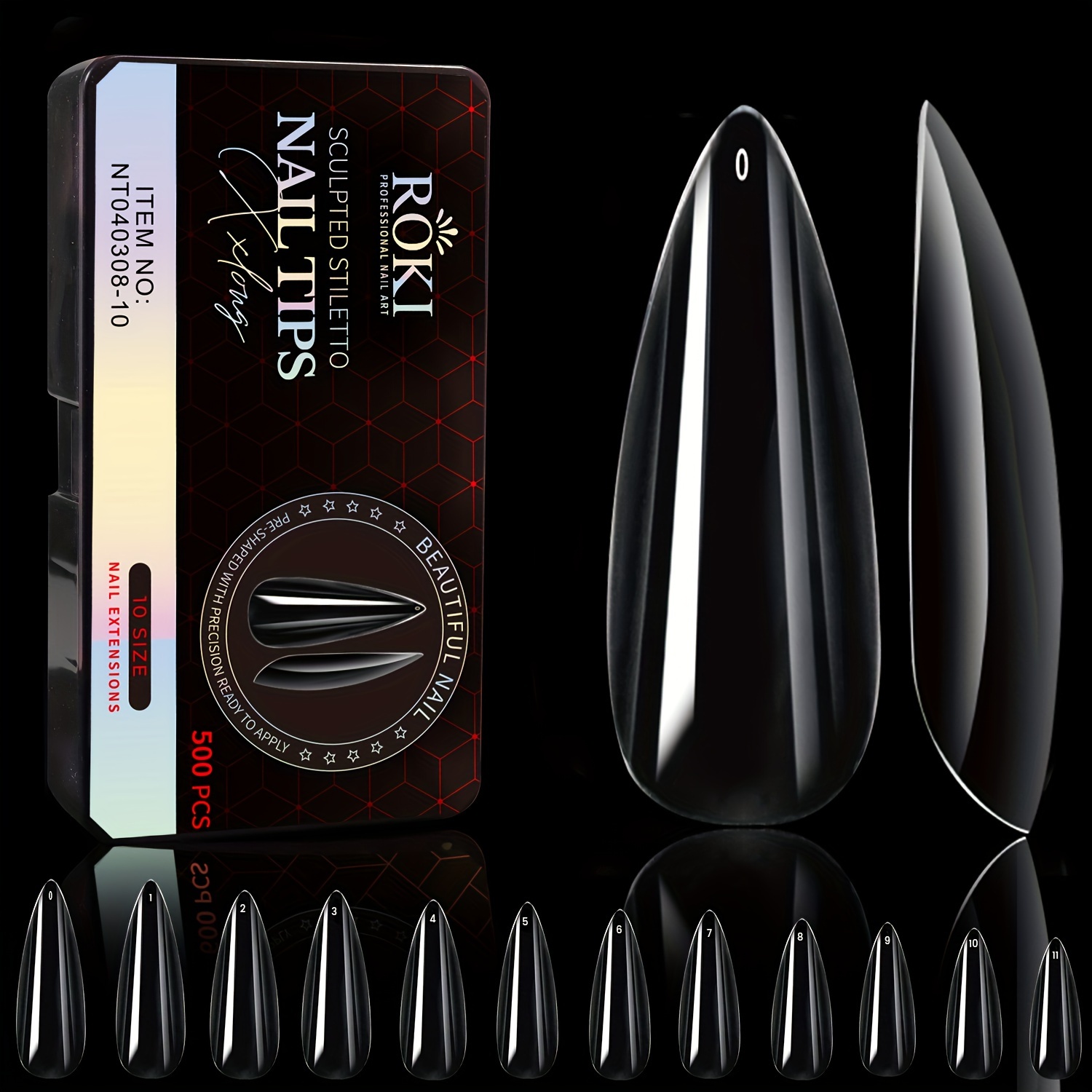 

500 Pcs Stiletto Gel Nail Tips - Ultra Long, Cover Press-ons In 10 Sizes For Diy & Extensions