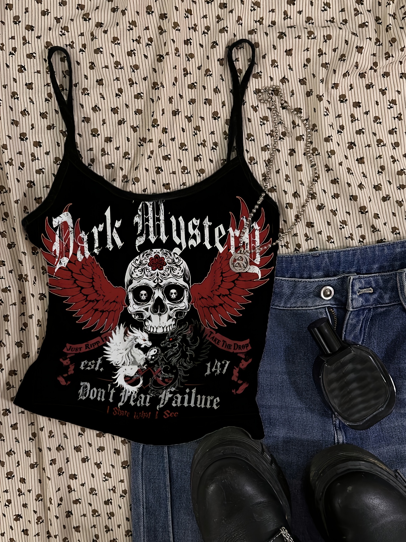 y2k dark wing skull graphic print sleeveless tank top black - Temu