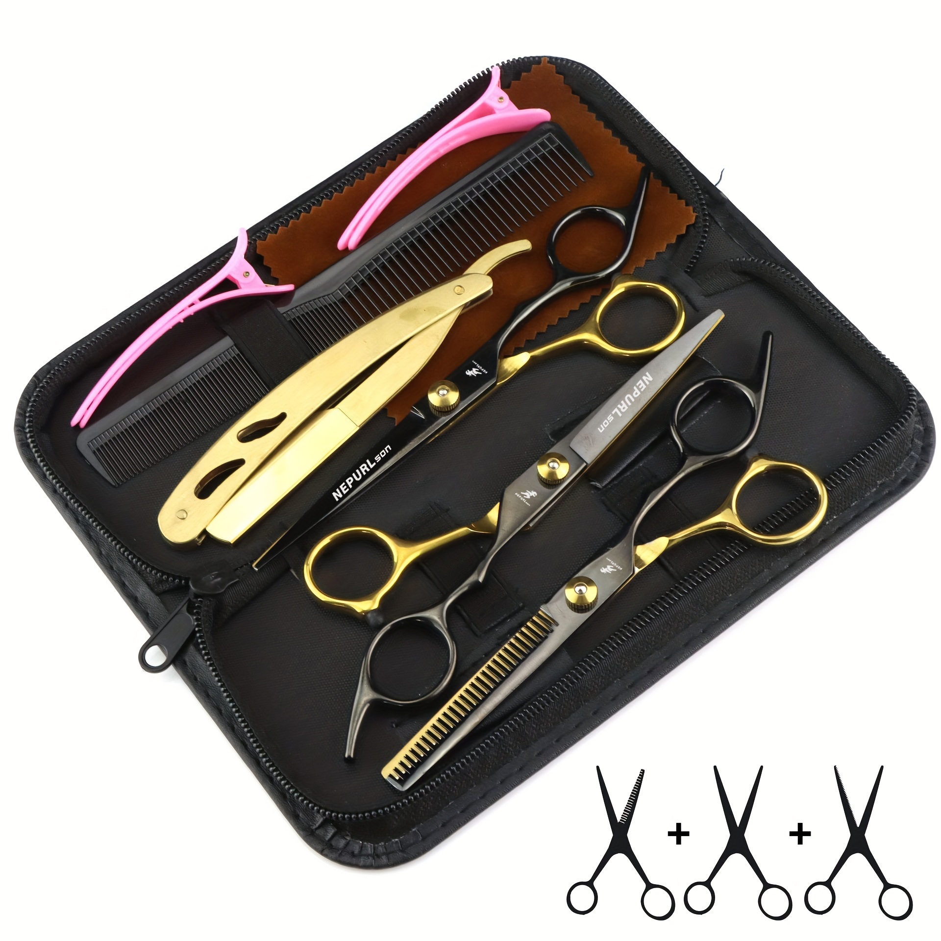 TEMU 6.0-inch Barber Scissors Cutting Scissors Thin Scissors Scissors Teeth Scissors Flat Scissors 3 Sets Of Small Teeth