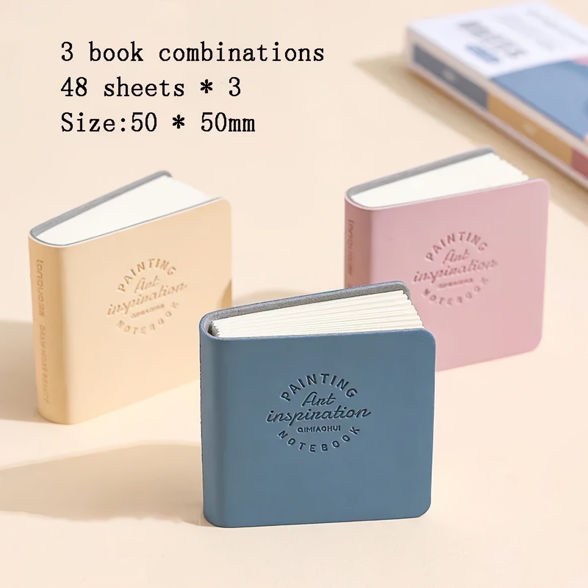 TEMU 3-pack Mini Square Watercolor Sketchbooks - Pocket Drawing Books With Thick Paper, Faux Leather Cover, And Inspirational Quotes, Perfect For