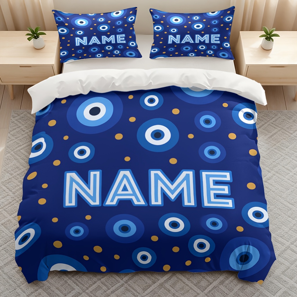TEMU Customized 3pcs Evil Eye Pattern Themed Duvet Cover Set Bedding, Custom Name/text Personalized Soft Breathable Bedding Of 3pcs (one Duvet Cover
