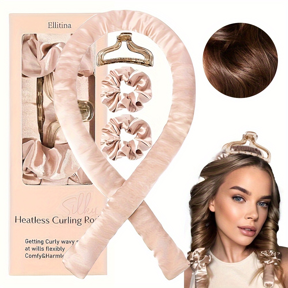 

4pcs Ellitina Heatless Set, Silk Satin Curling Rod Headband Kit, Diy Sleep-in Hair Curling Irons, Unisex Adult, With 2 Adjustable Loops, For Normal Hair, Gift Idea