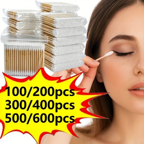 100 200 300 400 500 600pcs double headed cleaning stick suitable for ear cleaning makeup and home cleaning hygienic independent packaging disposable multi purpose ear cleaning tool makeup and removal tool personal care and home
