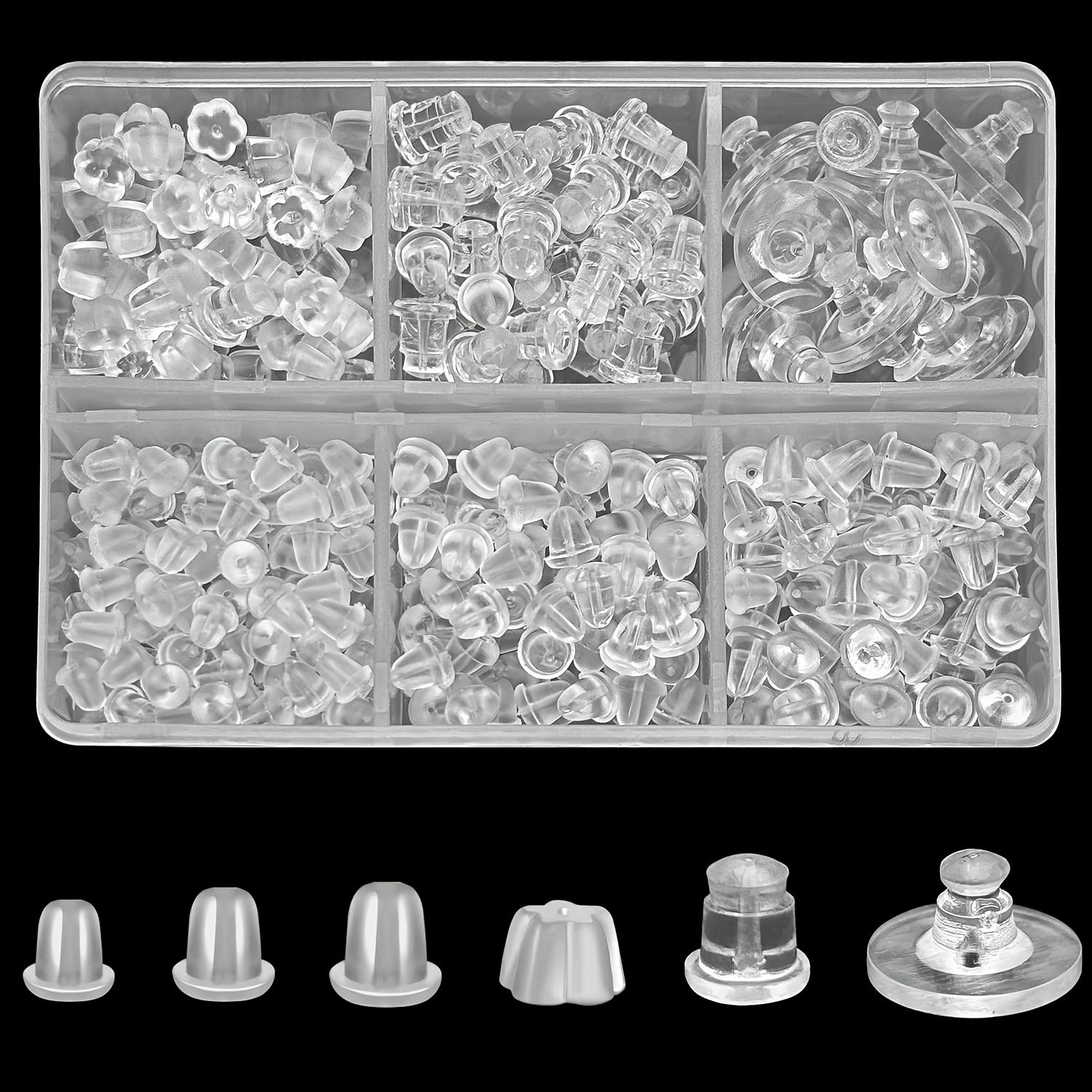 6 Styles Of Earring Backs Suitable For Studs, Silicone Replacements, Soft And Transparent, Low-allergy Clear Plastic Earring Backs, Compatible With Hook Earrings, Studs, And Hoops