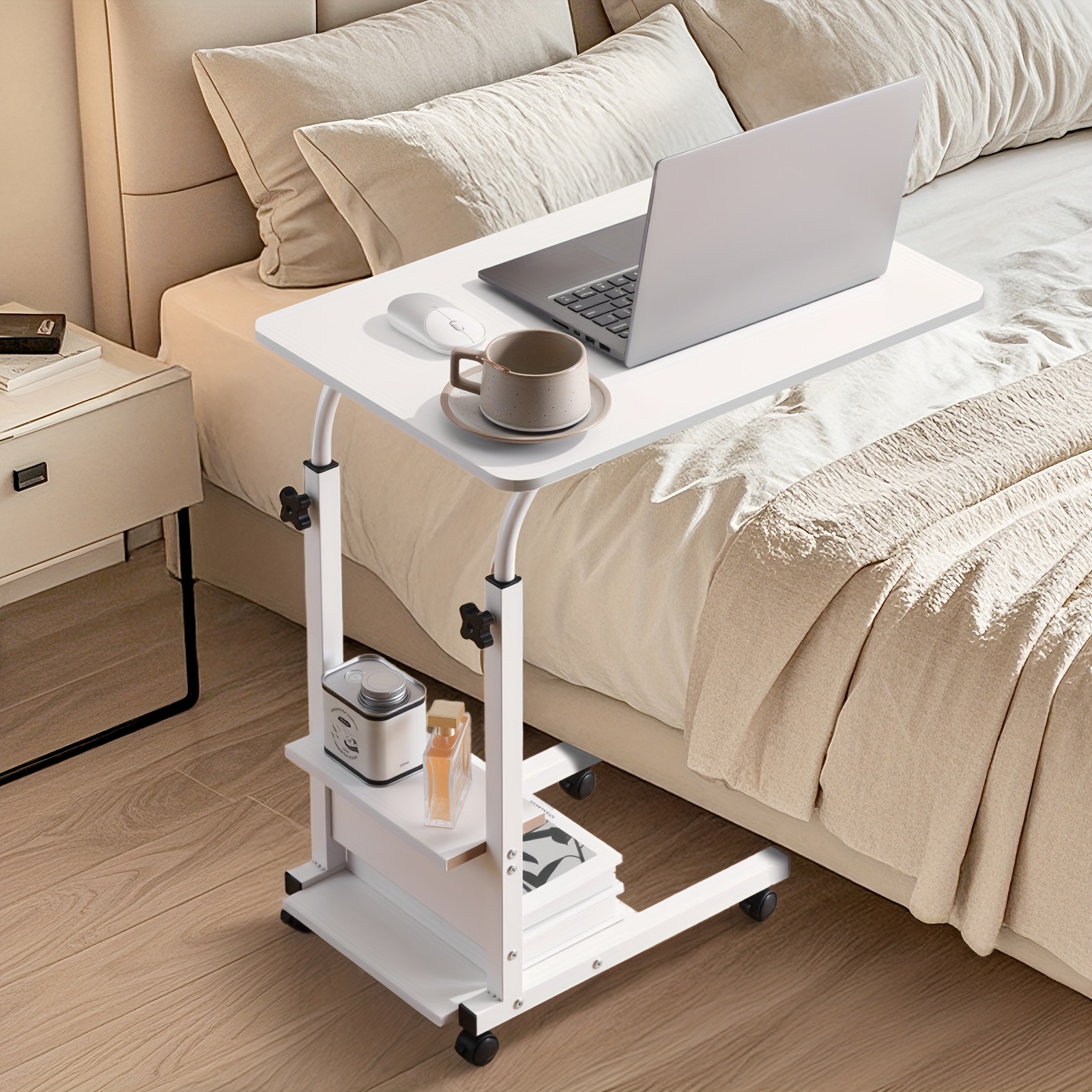 Standing Desk Adjustable Height 27"-33", 3-tier Computer Desk With Storage, Slide-under Design For Space-, Sturdy And Durable, Easy To Setup, Comfortable Study Table Ideal For Home Office, Sofa