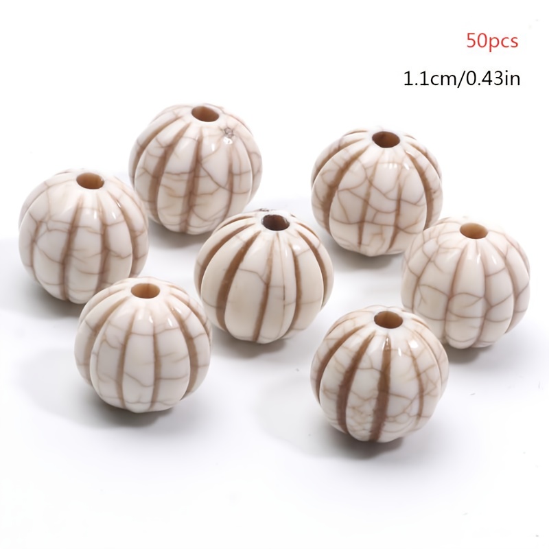 50pcs Beige Lantern Beads Acrylic Spacer Beads - Diy Craft Jewelry Making Supplies, Marble , Suitable For Necklaces, Earrings, Phone Charms