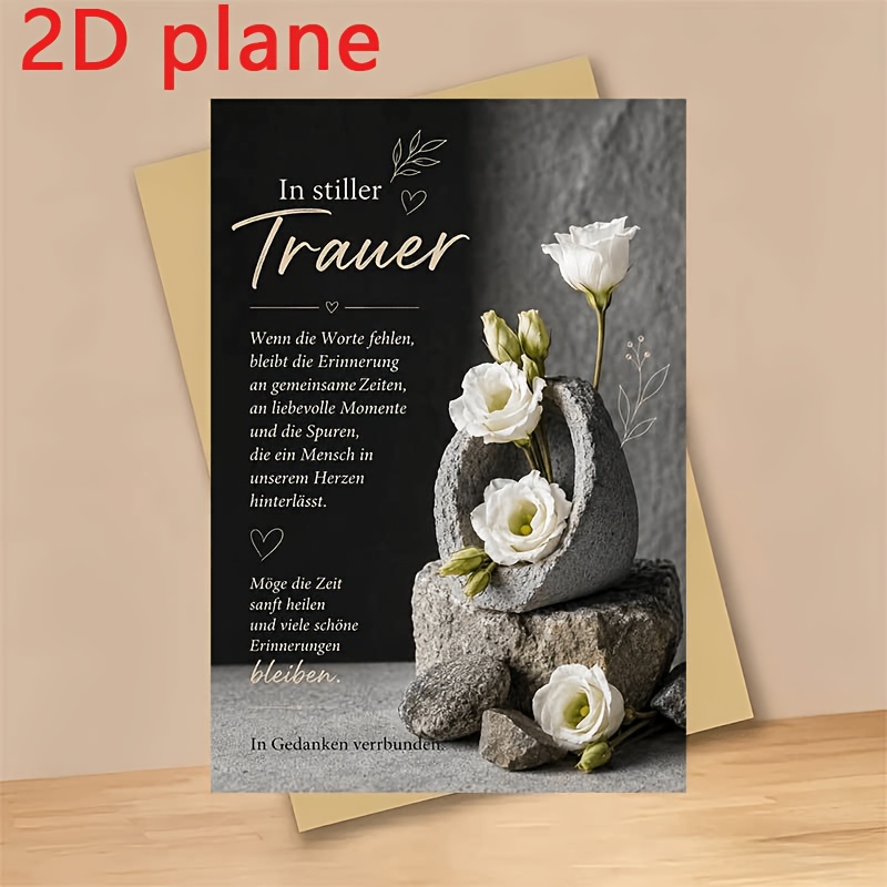 TEMU 1 Greeting Card + 1 Envelope. Elegant Sympathy Greeting Card With White Flower And Stone Decoration, Featuring "in Loving Memory" For Grieving ,