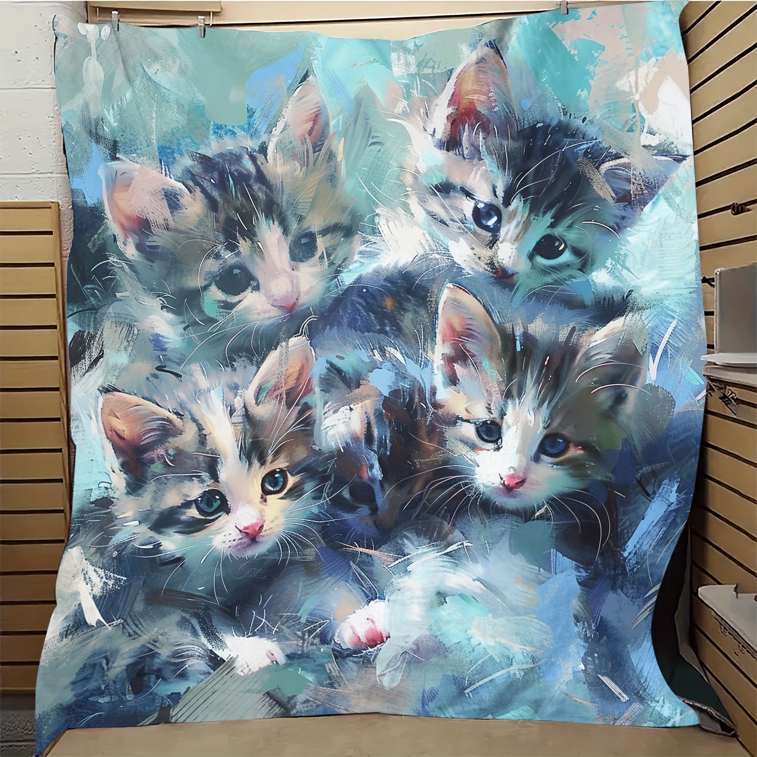 

1pc Oil Painting Little Milk Cat Gift Blanket For Cat Lovers Soft Blanket Flannel Blanket Warm Skin-friendly Office Nap Throw Blanket, Sofa Bed Blanket