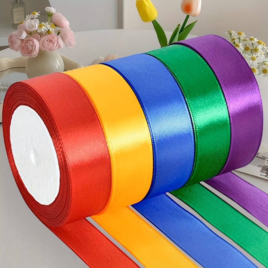 Image of 5pcs Of Ribbon, 2.5cm Wide, 22 Meters Long, Ribbon Holiday Gift, Wedding Atmosphere, Colored Ribbon, Bouquet Making Material, Bow Hairpin Webbing