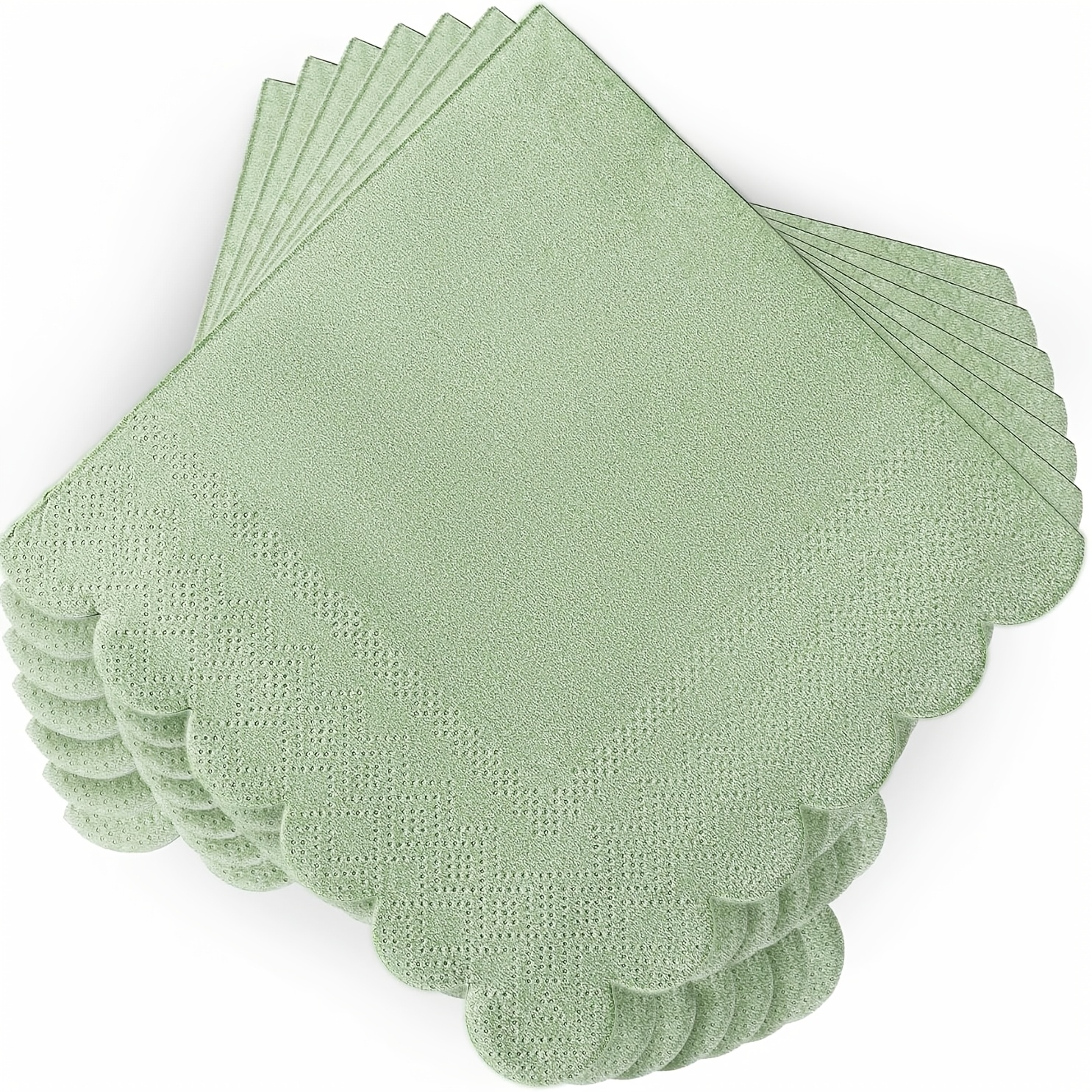 TEMU 20/40pcs Sage Green Napkins Scalloped Dessert Cocktail Napkins Folded 5 X 5 Inches Disposable Napkins For Dinner Wedding Birthday Party For