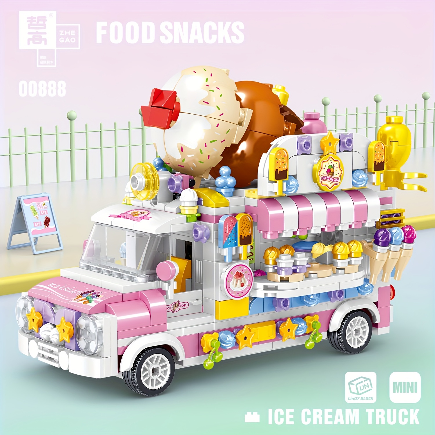 Mini Building Blocks Food Truck Set Creative Model Toy Festive Gift