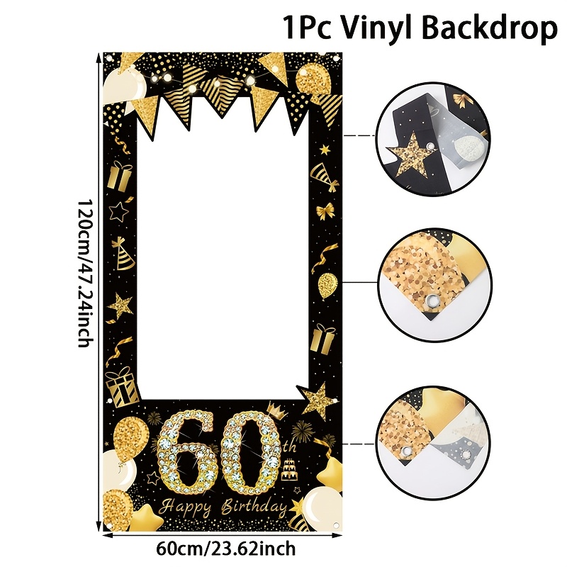 Image of 1pc 1pcs 1pc 1pc 60th Birthday Backdrop With , Balloons & Vinyl Background - Decor Suitable For Adult Birthday Party Decorations, Photo Props, Birthday Party Gifts