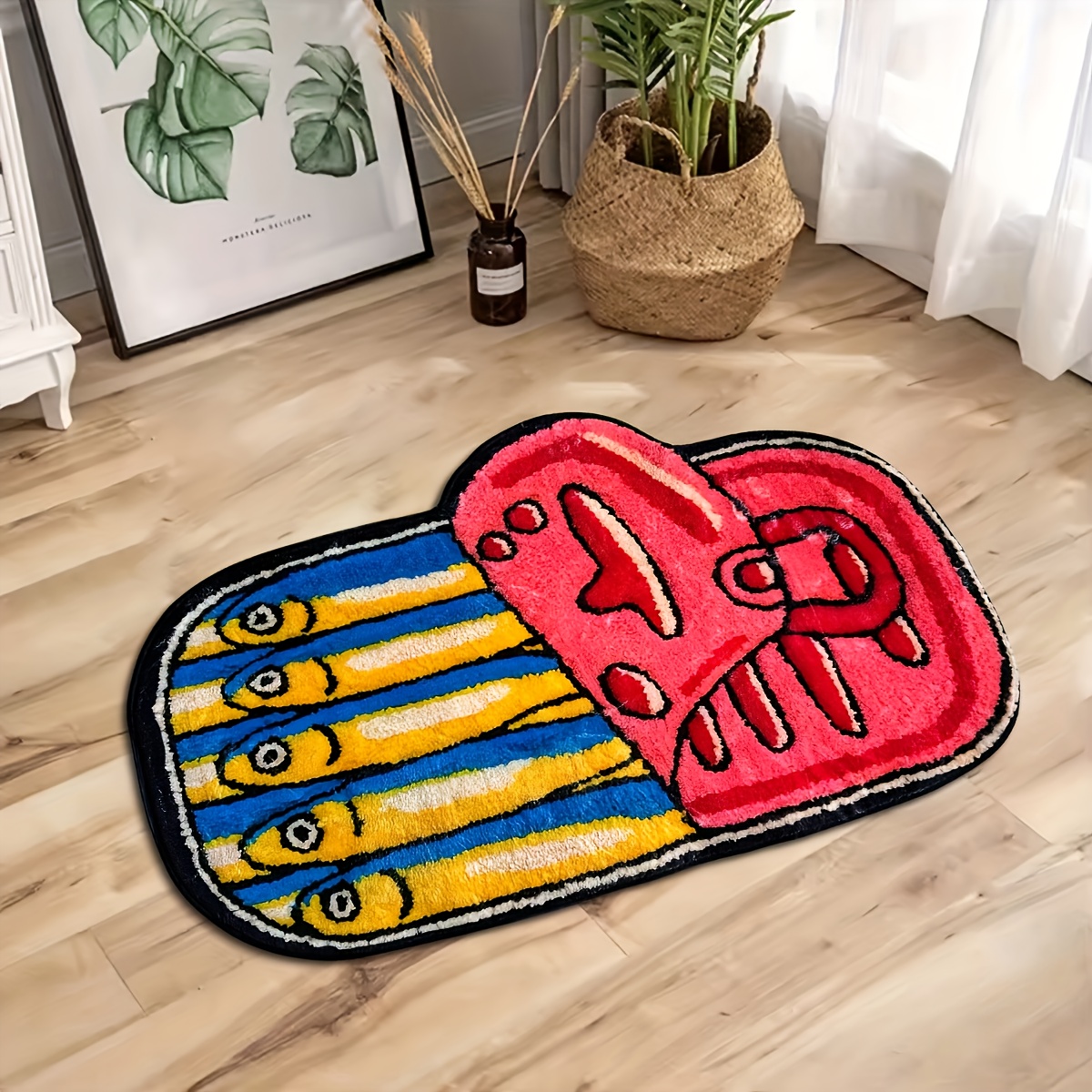 TEMU 1pc Of Small Fish Can Velvet Irregular-shaped Rug, Suitable For Living Room, Bedroom, Lounge, Bathroom ââ In Multiple Sizes, Perfect For Gift