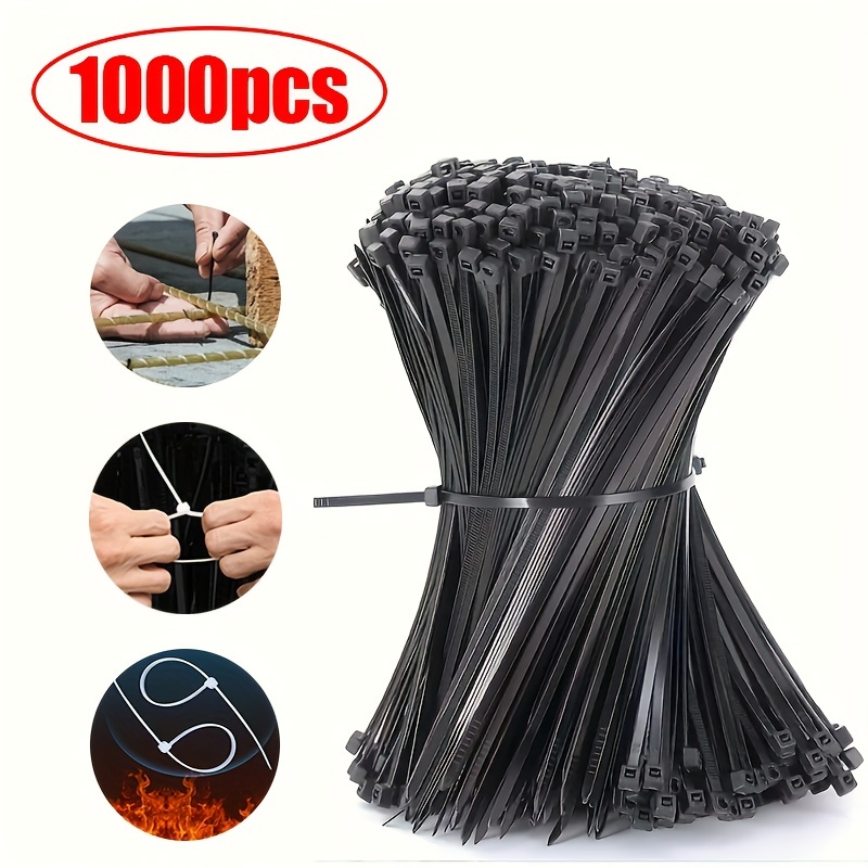 

1000-piece Multi-size Zip Ties - Durable Pvc Cable Wire Straps For Outdoor Use, 4"/6"/8"/10" Sizes Available