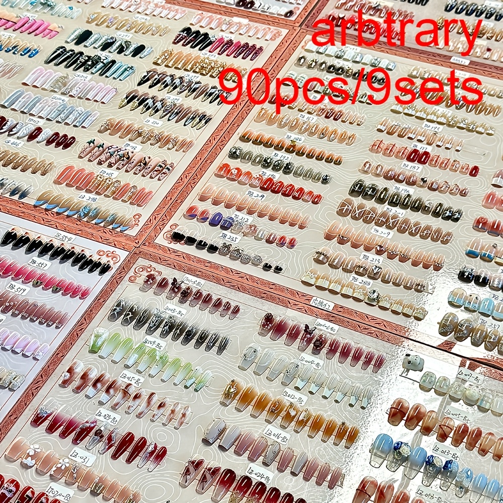 TEMU 90pcs 9boxes Nail Art Random Assortment, Short Nails, Medium-long Nails, Long Nails, Nails, Almond Nails, Square Nails, Y2k Nails, Red, Blue,