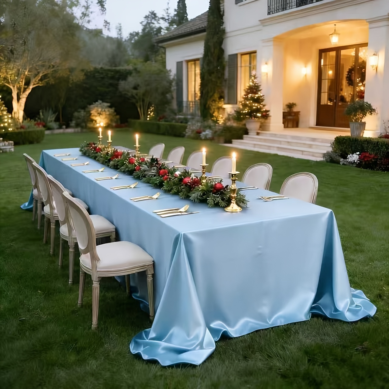 TEMU An Elegant Satin-like Polyester Tablecloth In Sky Blue - Featuring A Smooth Glossy End And Wrinkle-resistant Design, Available In 4 Sizes