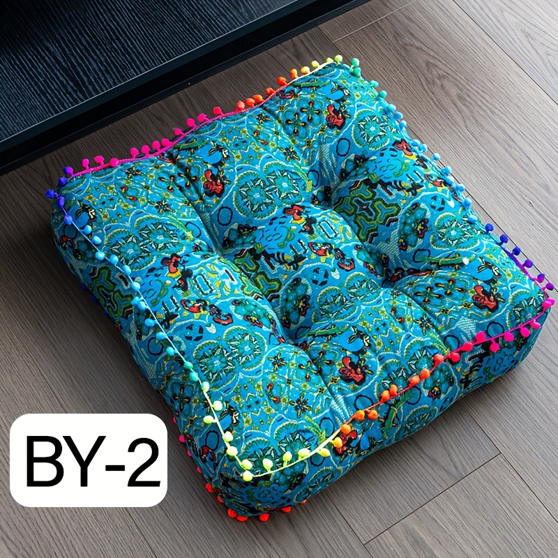 TEMU 1pc Bohemian Thickened Cushion With Ball Embellishments, Breathable Soft Thickened Back Cushion, Suitable For Living Room, Bedroom, Office,