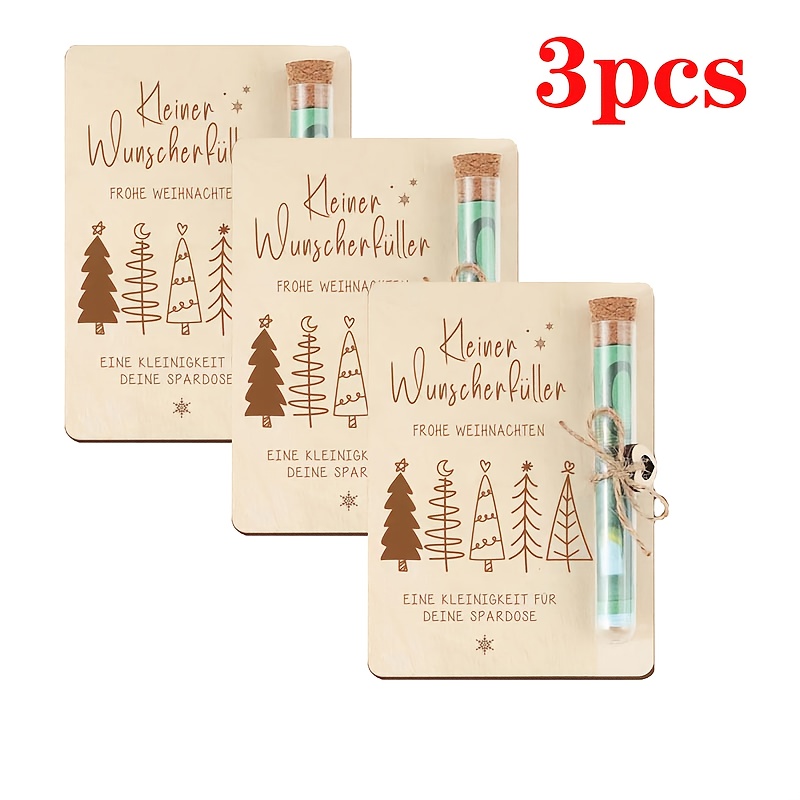 Image of 2d Plane 3pcs Handmade Wooden Christmas Wishing Set - German "kleinchen-wünschen" Country Style Holiday Greeting Cards And Souvenirs, Starry Sky And Gnome Design - Gifts For Husband, Wife, Family